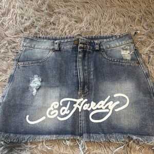 Ed Hardy Distressed Denim Mini Skirt